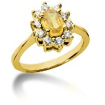 Edelsteinsring i gult gull, diamantkrans med 10st diamanter (0.4ct)