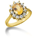 Edelsteinsring i gult gull, diamantkrans med 12st diamanter (0.48ct)