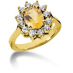 Edelsteinsring i gult gull, diamantkrans med 12st diamanter (0.6ct)