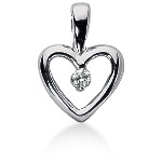 Hjerteformet symbolanheng i hvitt gull med rund, brilliantslipt diamant (0.1 ct.)